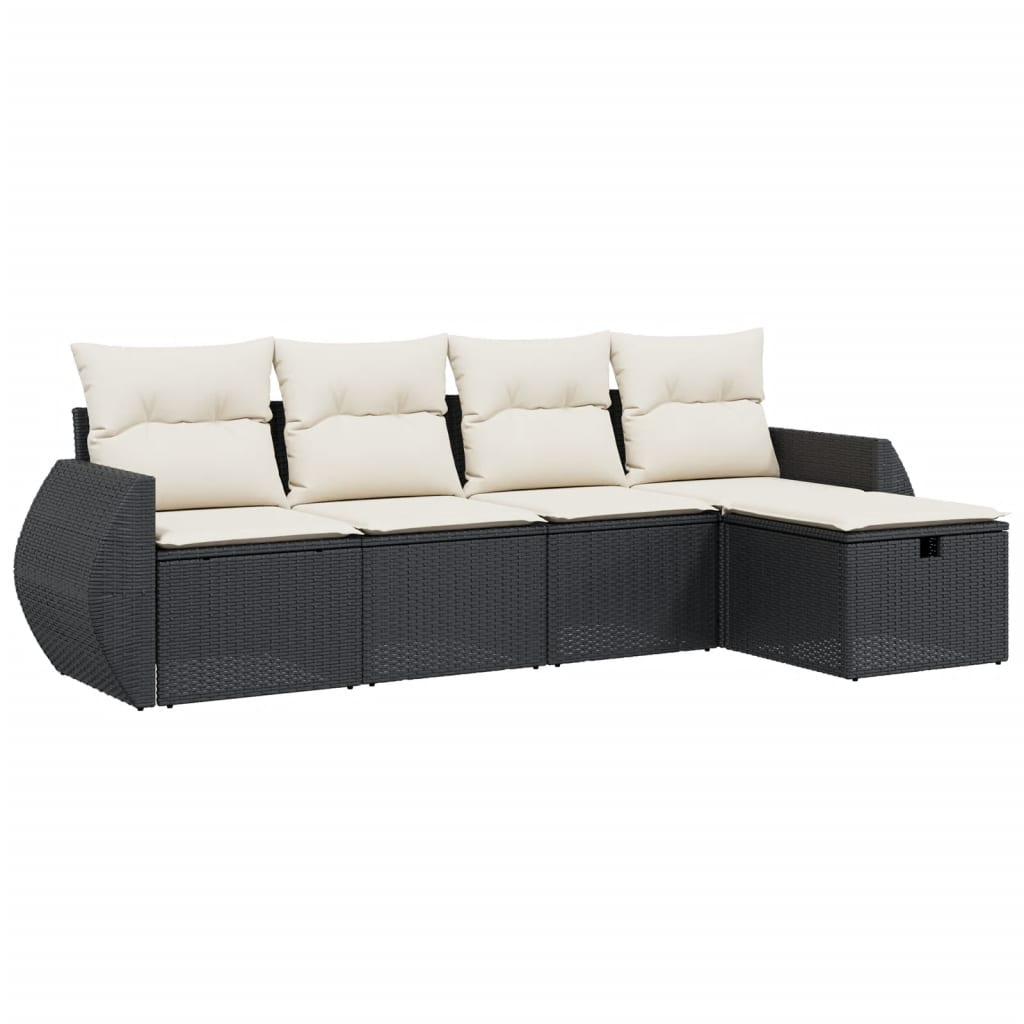 vidaXL 5-delige Loungeset met kussens poly rattan zwart