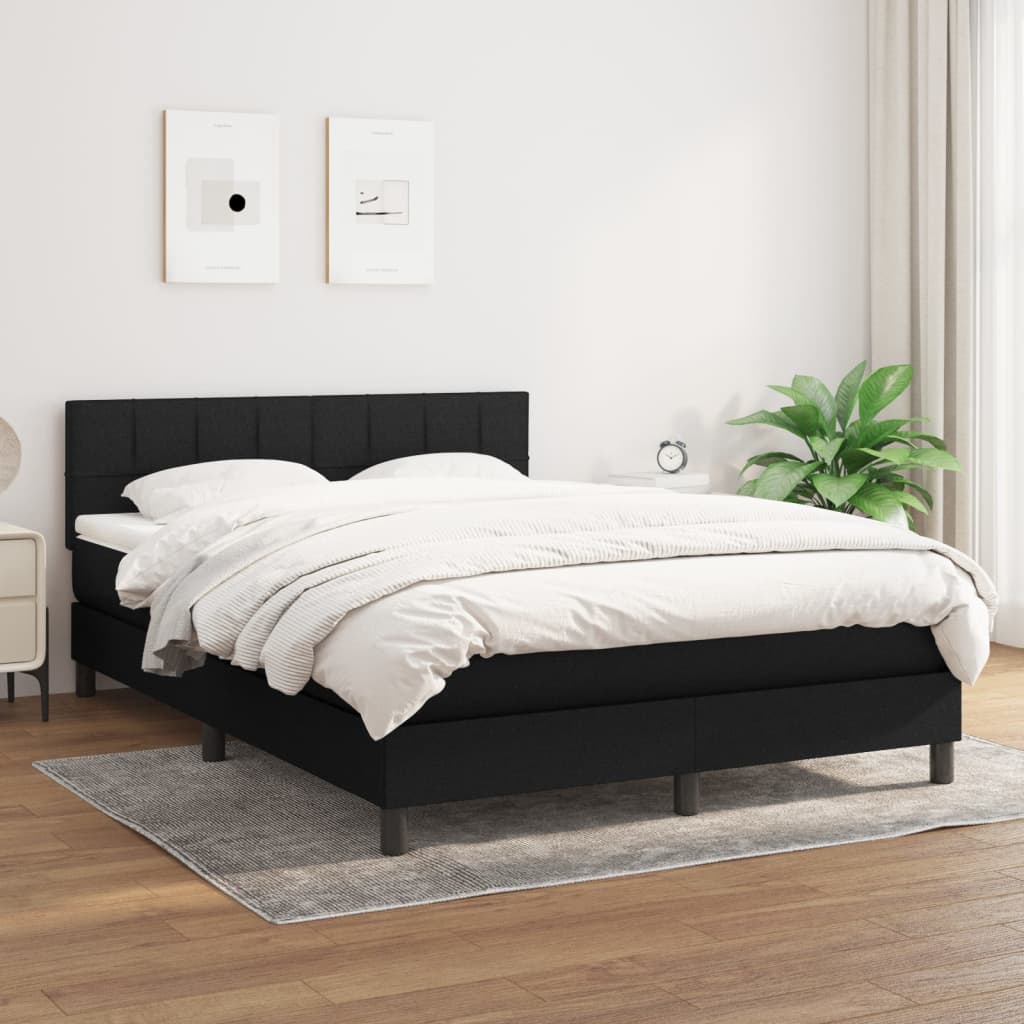 vidaXL Boxspring met matras stof zwart 140x200 cm