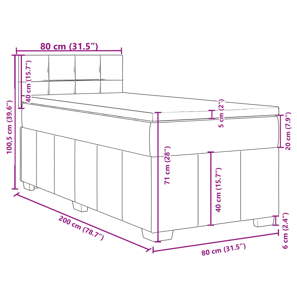 vidaXL Boxspring met matras stof donkerbruin 80x200 cm