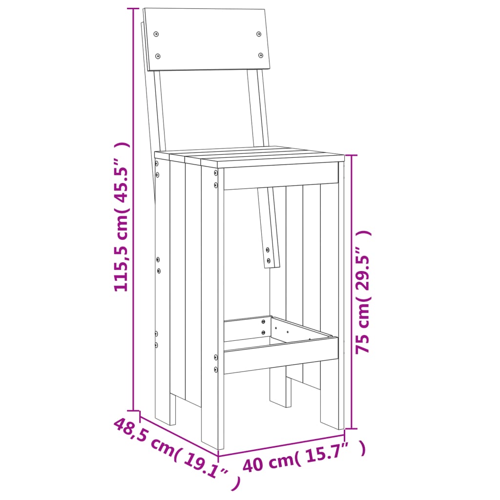 vidaXL Barkrukken 2 st 40x48,5x115,5 cm massief douglashout