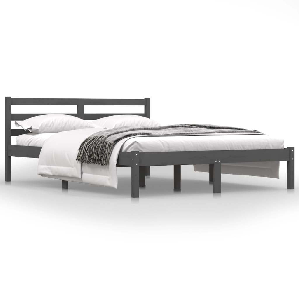 vidaXL Bedframe massief grenenhout grijs 135x190 cm