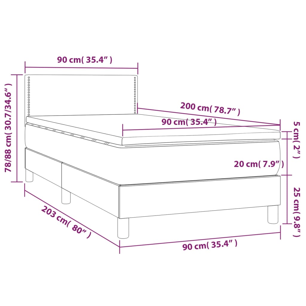 vidaXL Boxspring met matras kunstleer cappuccinokleurig 90x200 cm