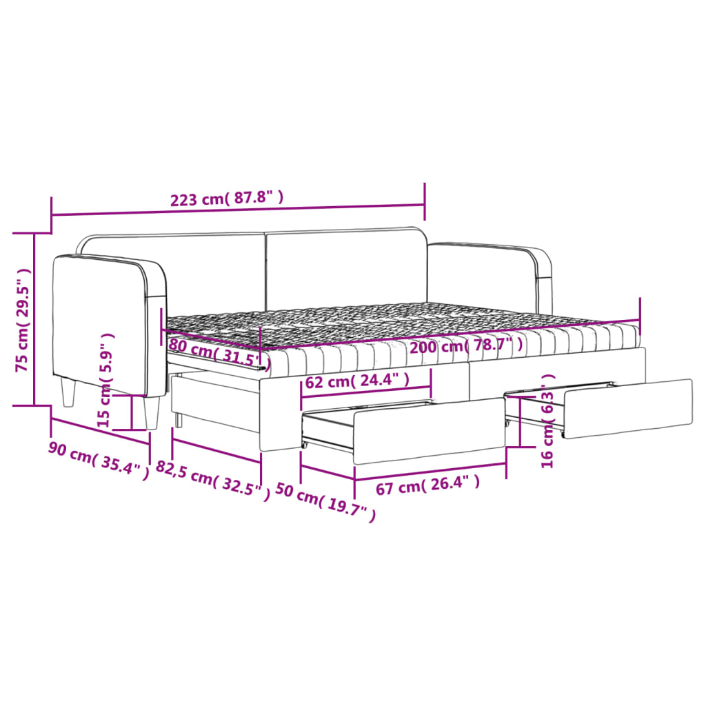 vidaXL Slaapbank met onderschuifbed en lades 80x200 cm stof taupe