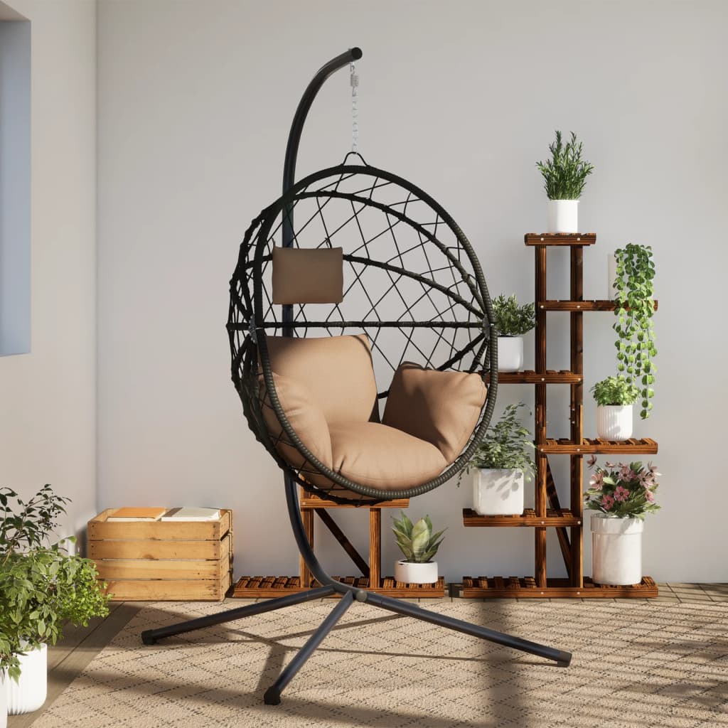 vidaXL Hangstoel met standaard rattan en staal taupe