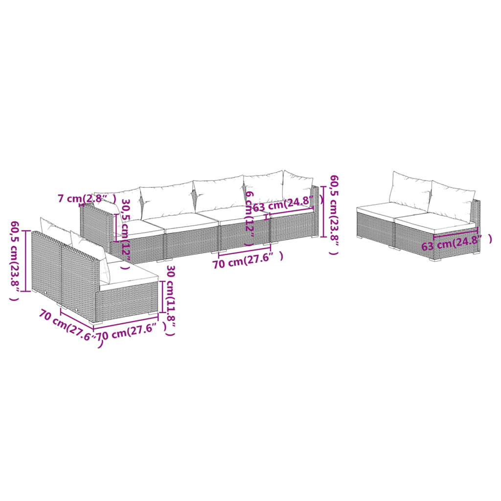 vidaXL 8-delige Loungeset met kussens poly rattan zwart