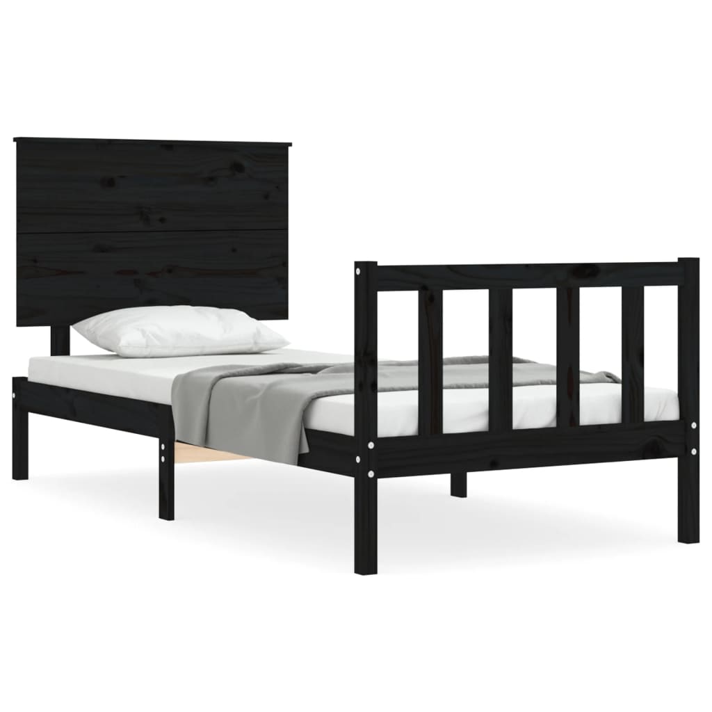 vidaXL Bedframe met hoofdbord massief hout zwart