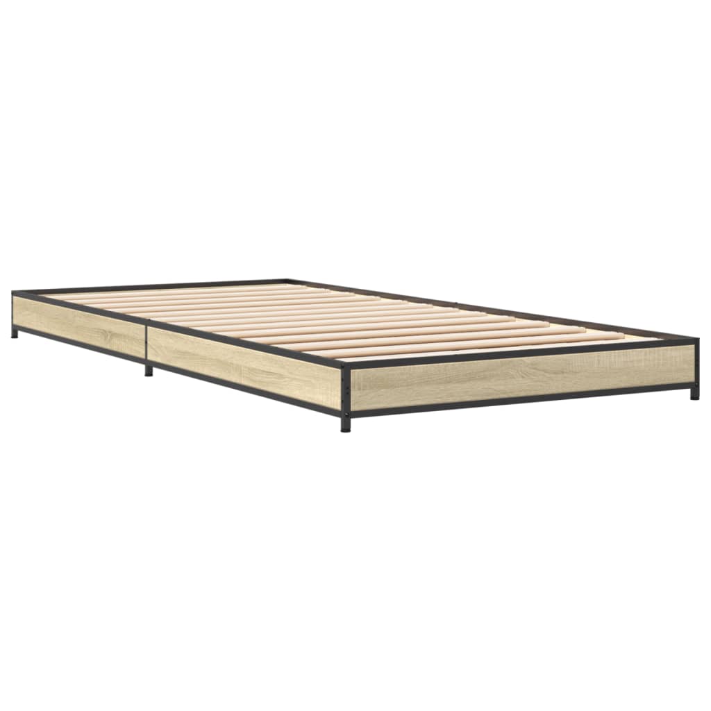 vidaXL Bedframe bewerkt hout en metaal sonoma eikenkleurig 75x190 cm