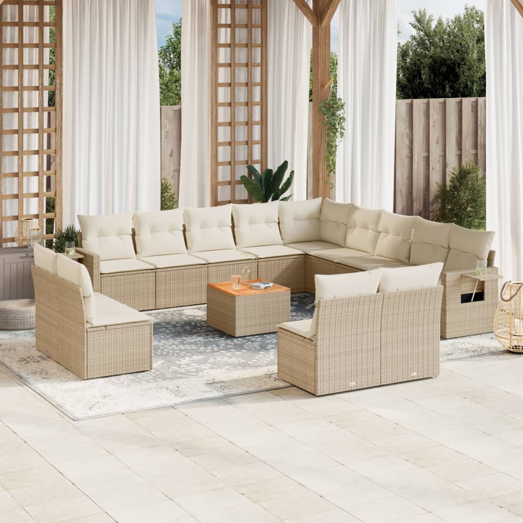 vidaXL 14-delige Loungeset met kussens poly rattan beige