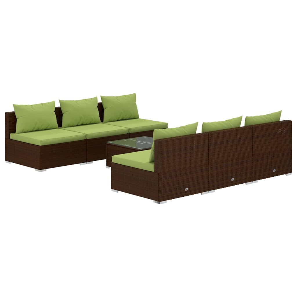 vidaXL 7-delige Loungeset met kussens poly rattan bruin