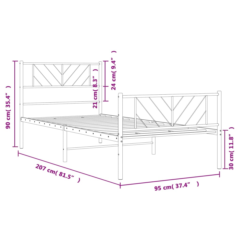 vidaXL Bedframe met hoofd- en voeteneinde metaal wit 90x200 cm