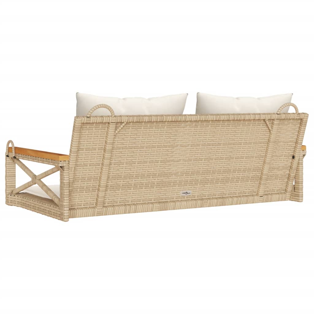 vidaXL Schommelbank met kussens 109x62x40 cm poly rattan beige