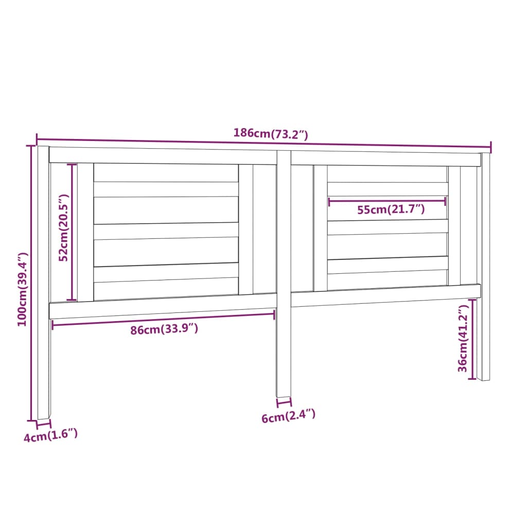 vidaXL Hoofdbord 186x4x100 cm massief grenenhout honingbruin