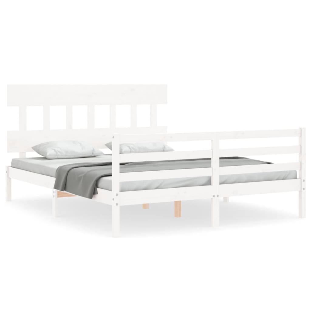 vidaXL Bedframe met hoofdbord massief hout wit 160x200 cm