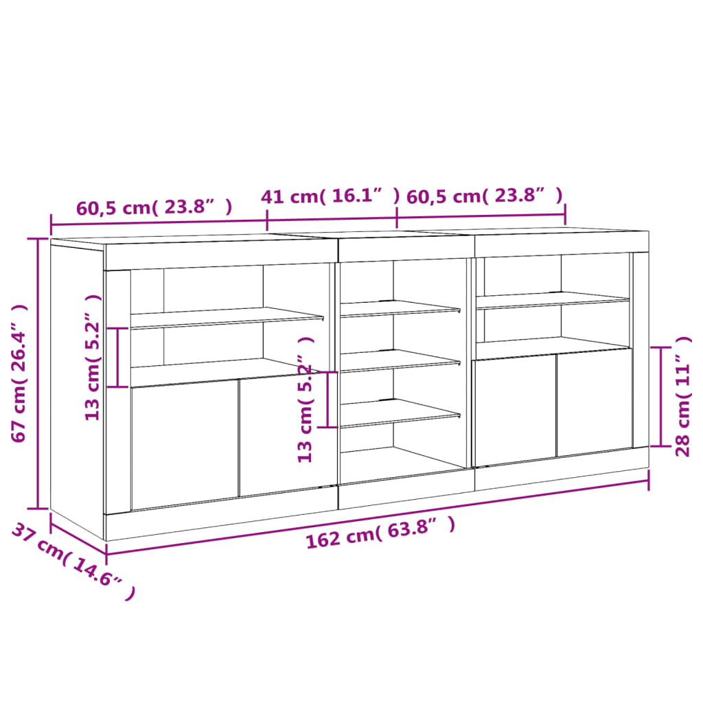 vidaXL Dressoir met LED-verlichting 162x37x67 cm bruin eikenkleur