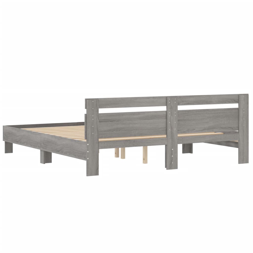 vidaXL Bedframe met hoofdeinde bewerkt hout grijs sonoma 180x200 cm