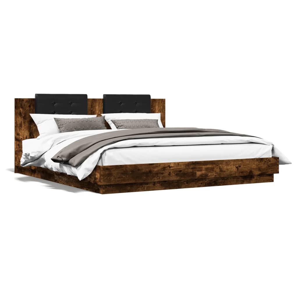 vidaXL Bedframe met hoofdeinde bewerkt hout gerookt eiken 160x200 cm