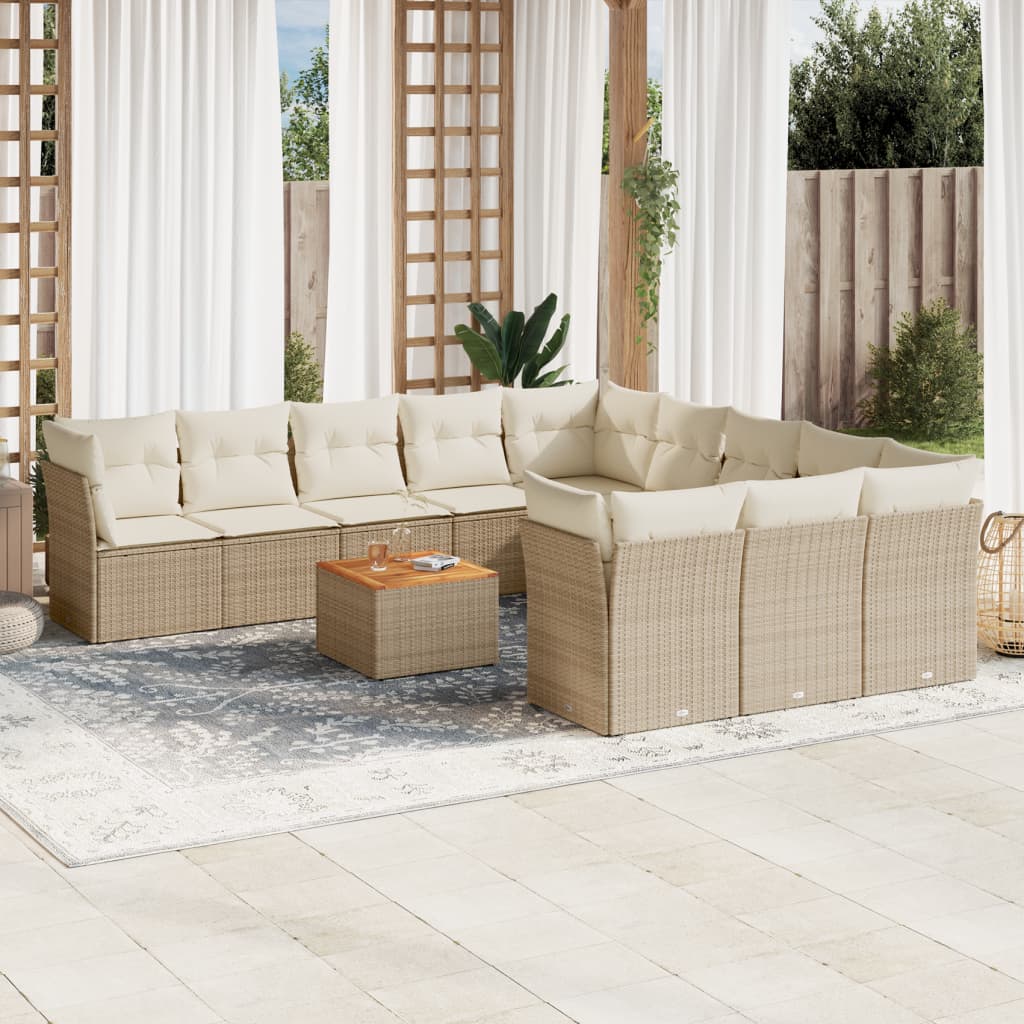 vidaXL 12-delige Loungeset met kussens poly rattan beige