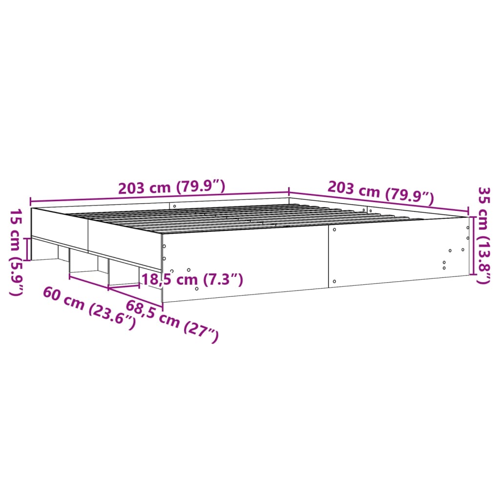 vidaXL Bedframe massief hout wit 200x200 cm