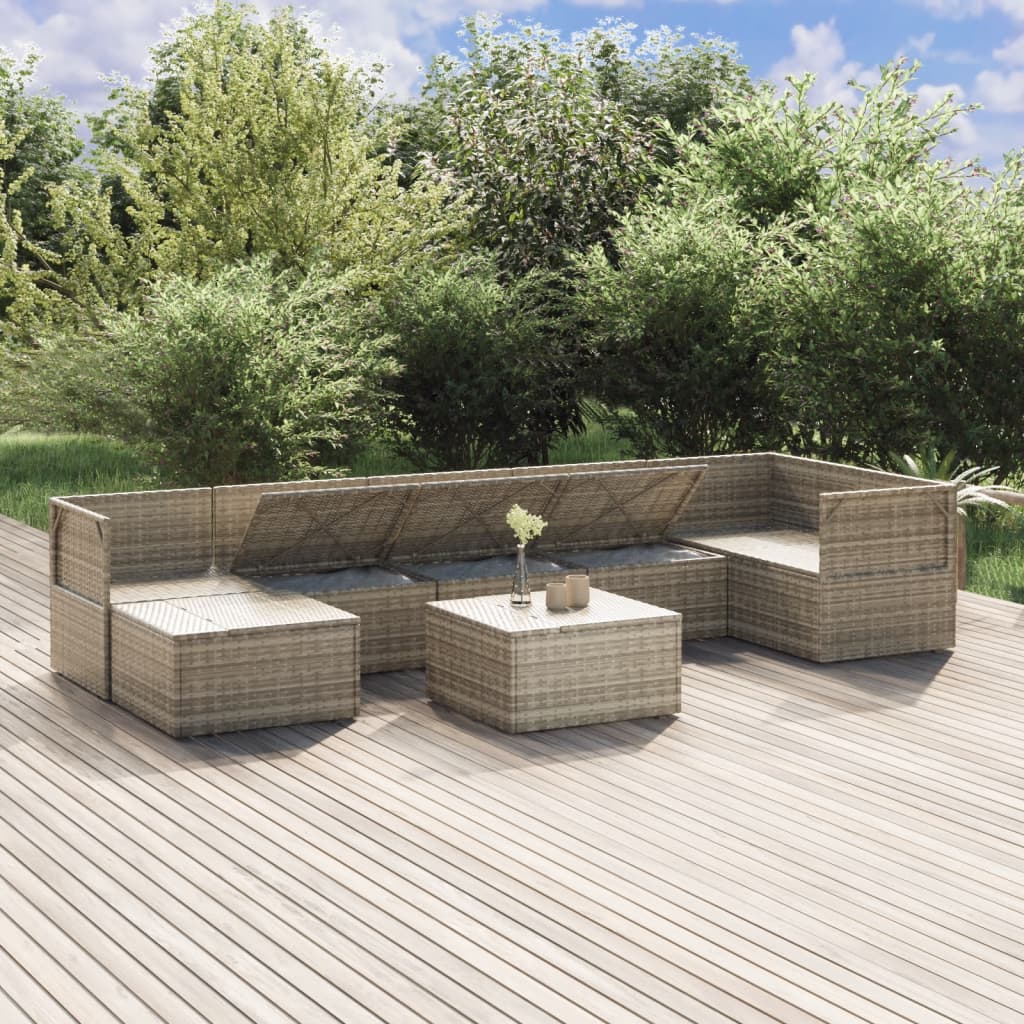 vidaXL 8-delige Loungeset met kussens poly rattan grijs