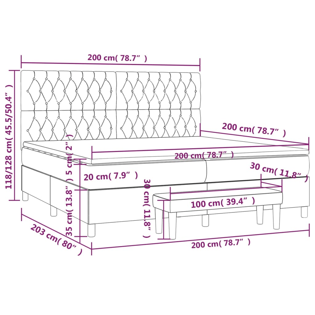 vidaXL Boxspring met matras fluweel donkergrijs 200x200 cm