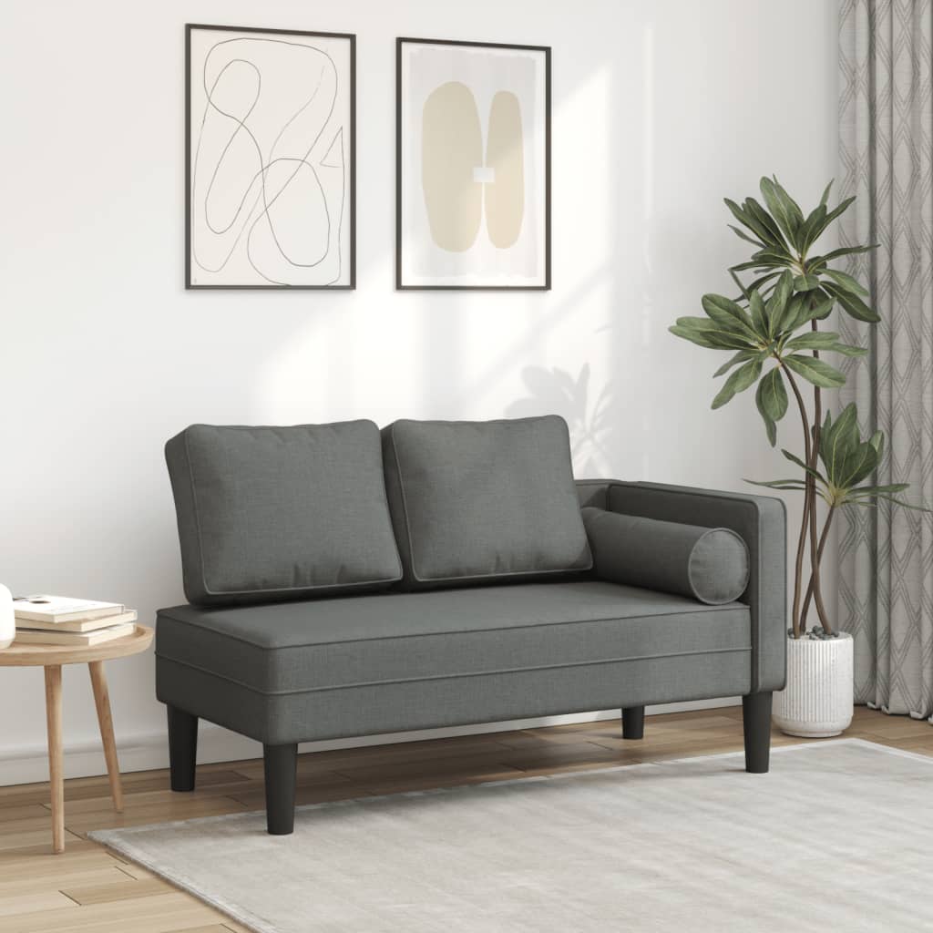 vidaXL Chaise longue met kussens stof donkergrijs