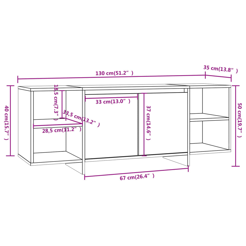 vidaXL Tv-meubel 130x35x50 cm bewerkt hout zwart