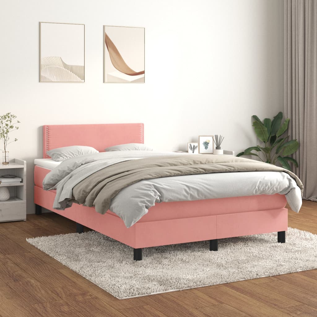 vidaXL Boxspring met matras fluweel roze 120x190 cm