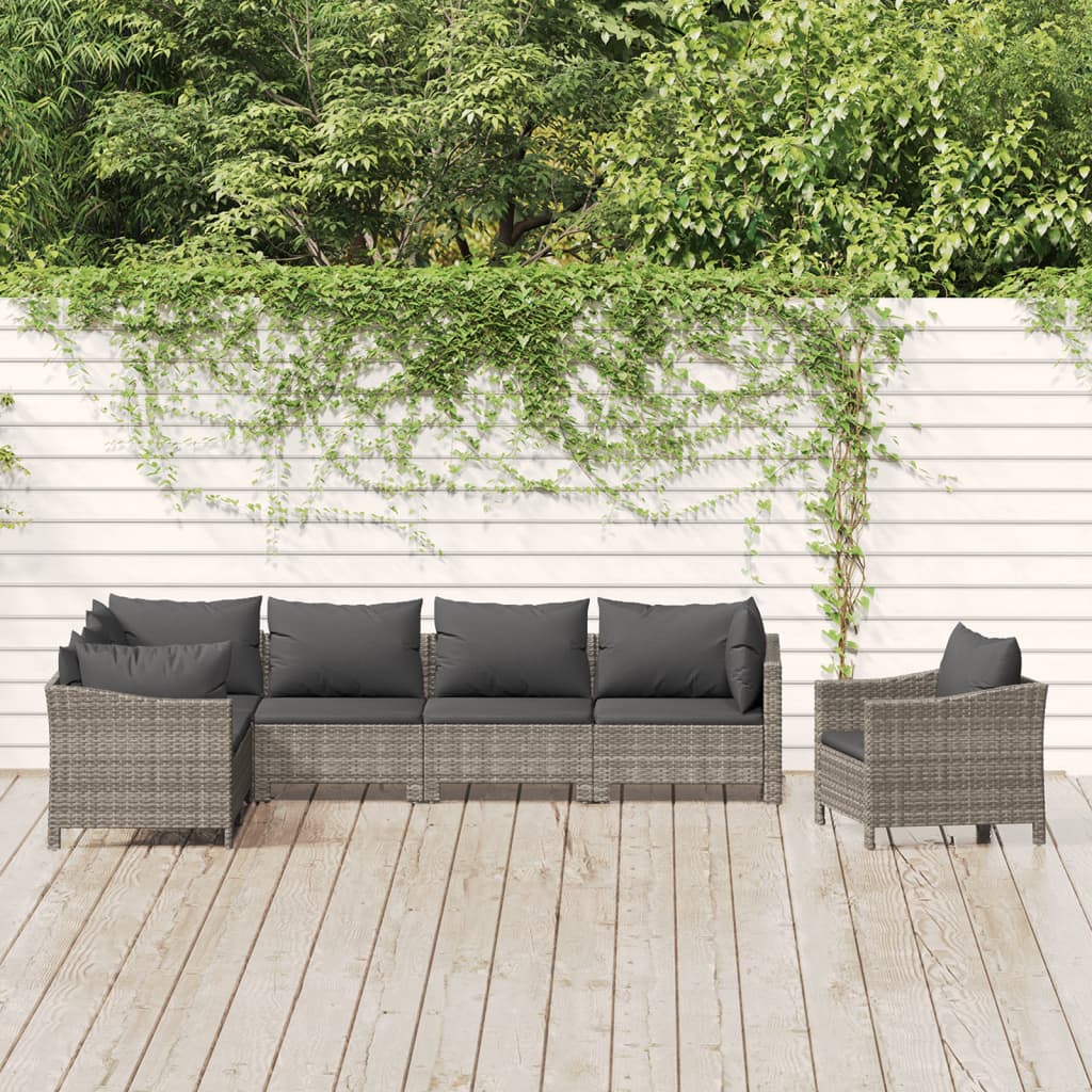 vidaXL 7-delige Loungeset met kussens poly rattan grijs