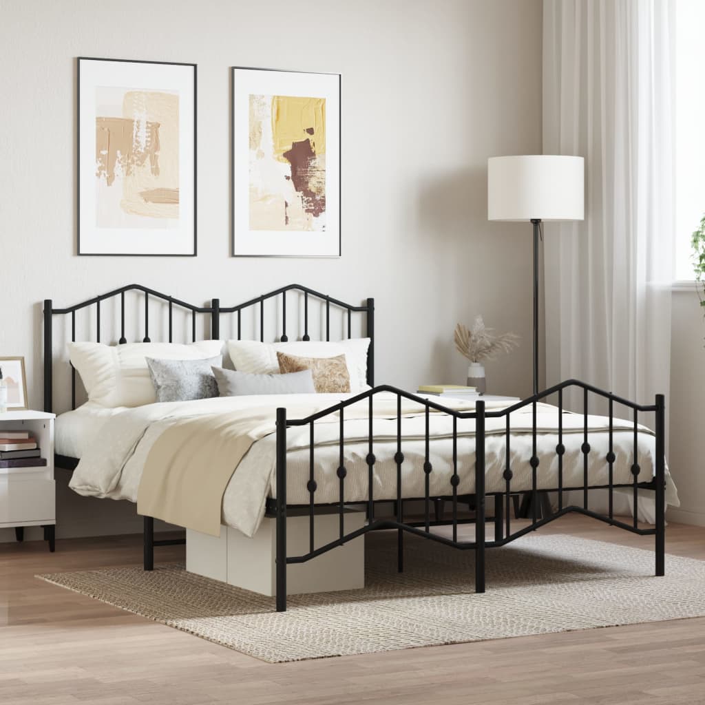 vidaXL Bedframe met hoofd- en voeteneinde metaal zwart 135x190 cm