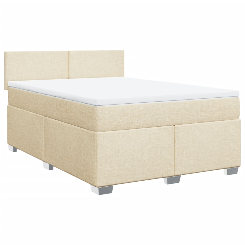 vidaXL Boxspring met matras stof crèmekleurig 160x200 cm