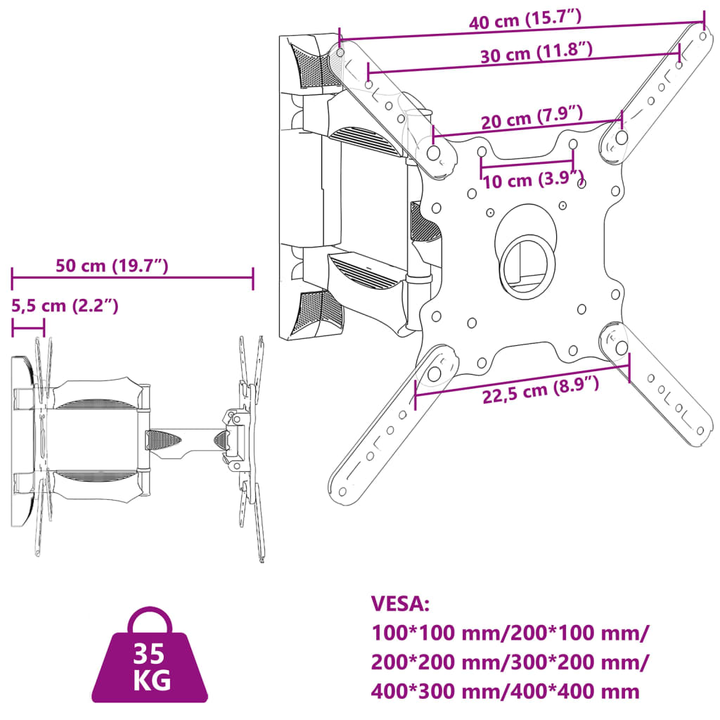 vidaXL Tv-muurbeugel 32-55 inch scherm 35 kg Max VESA 400x400 cm