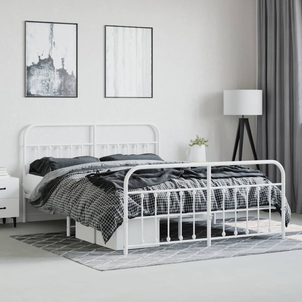 vidaXL Bedframe met hoofd- en voeteneinde metaal wit 183x213 cm