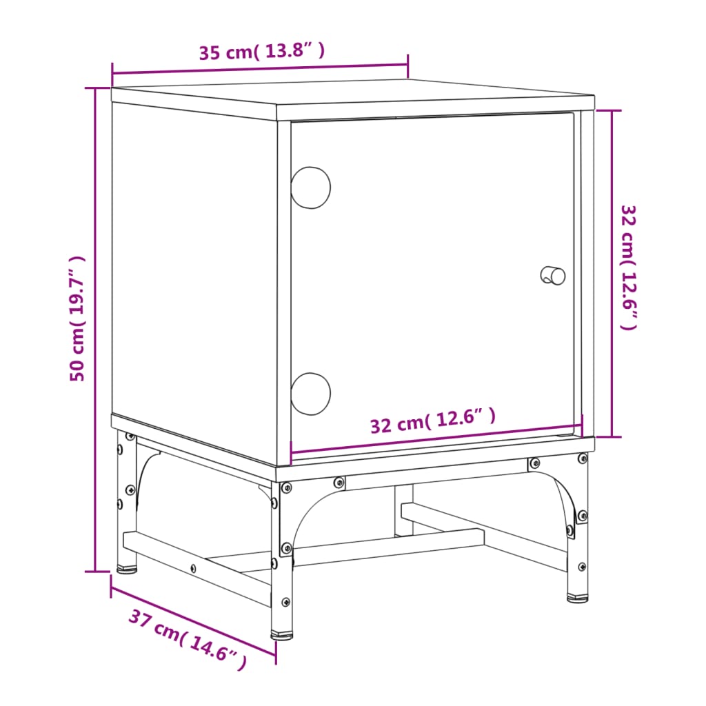 vidaXL Nachtkastjes met glazen deuren 2 st 35x37x50 cm grijs sonoma