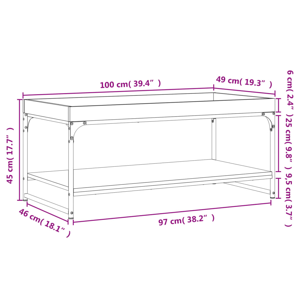 vidaXL Salontafel 100x49x45 cm bewerkt hout gerookt eikenkleurig