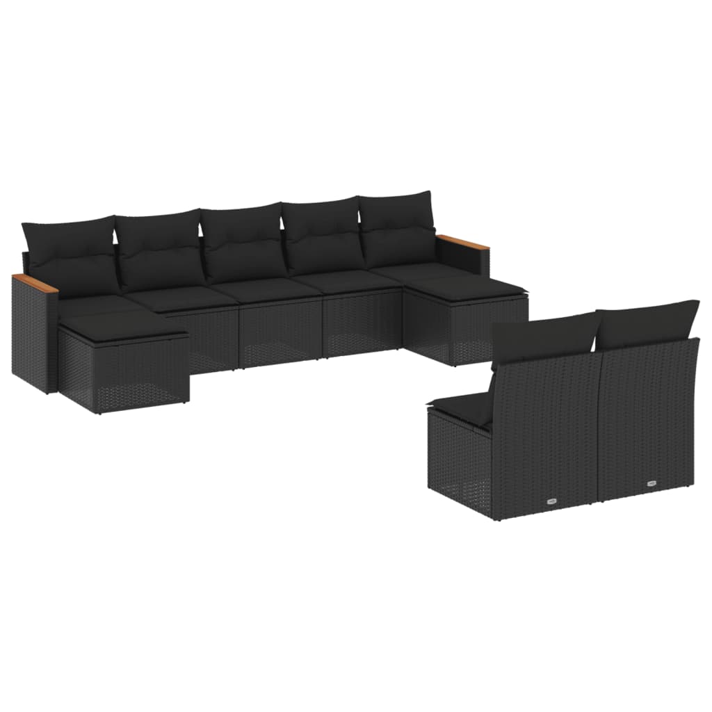 vidaXL 9-delige Loungeset met kussens poly rattan zwart