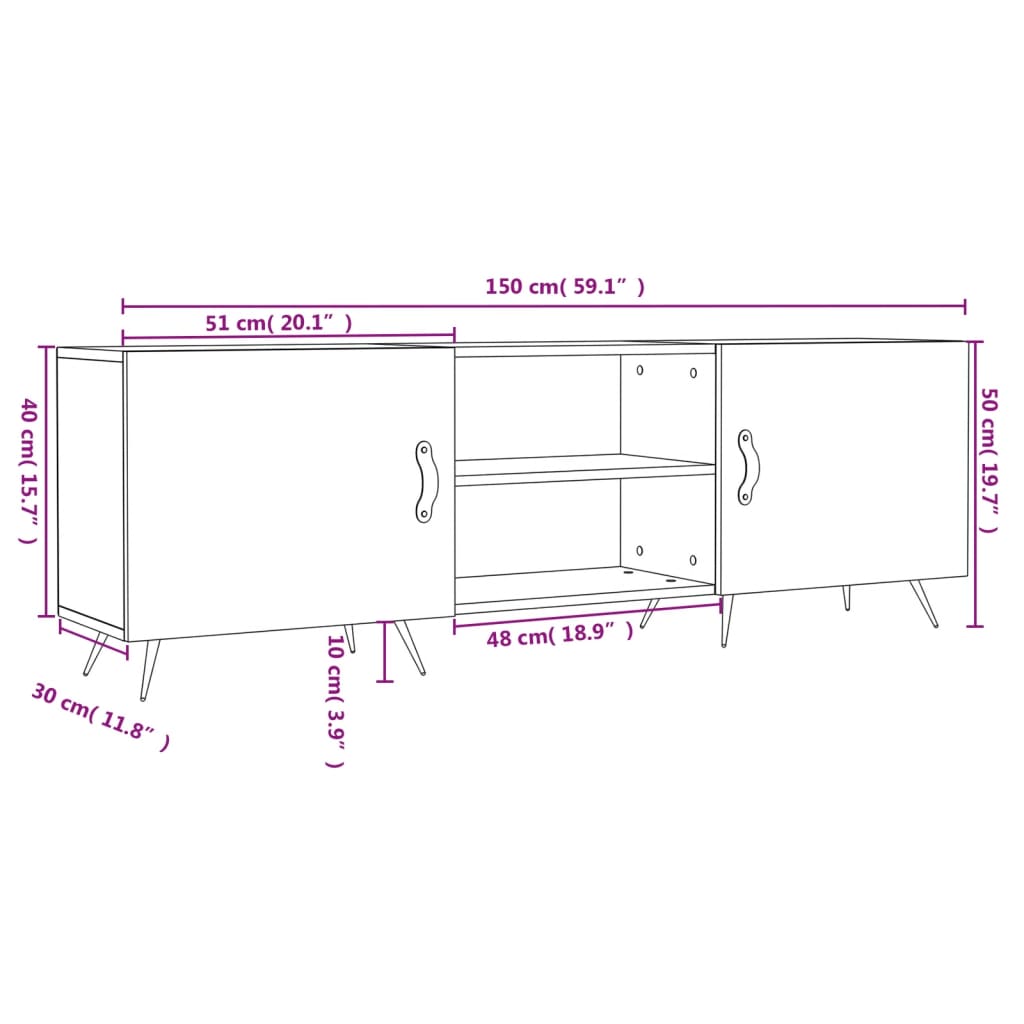 vidaXL Tv-meubel 150x30x50 cm bewerkt hout hoogglans wit