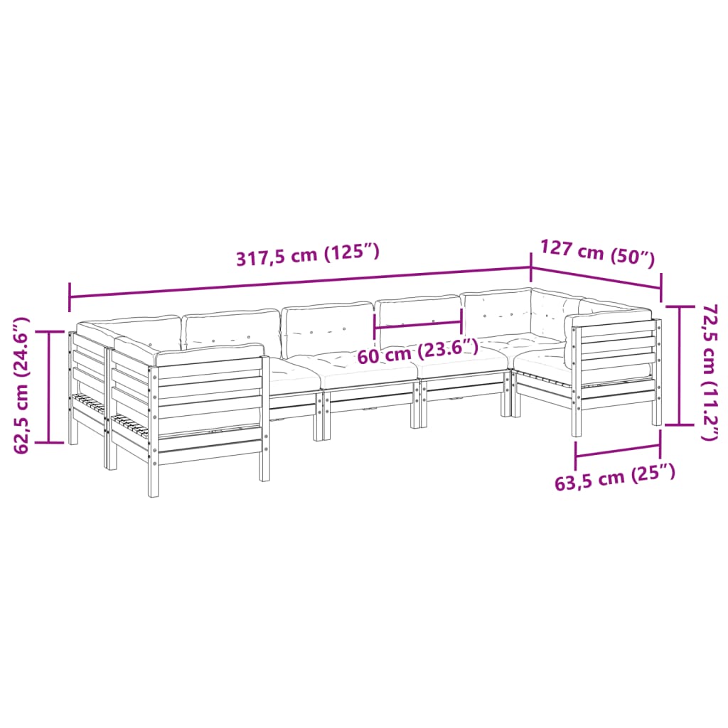 vidaXL 7-delige Loungeset met kussens massief douglas vurenhout