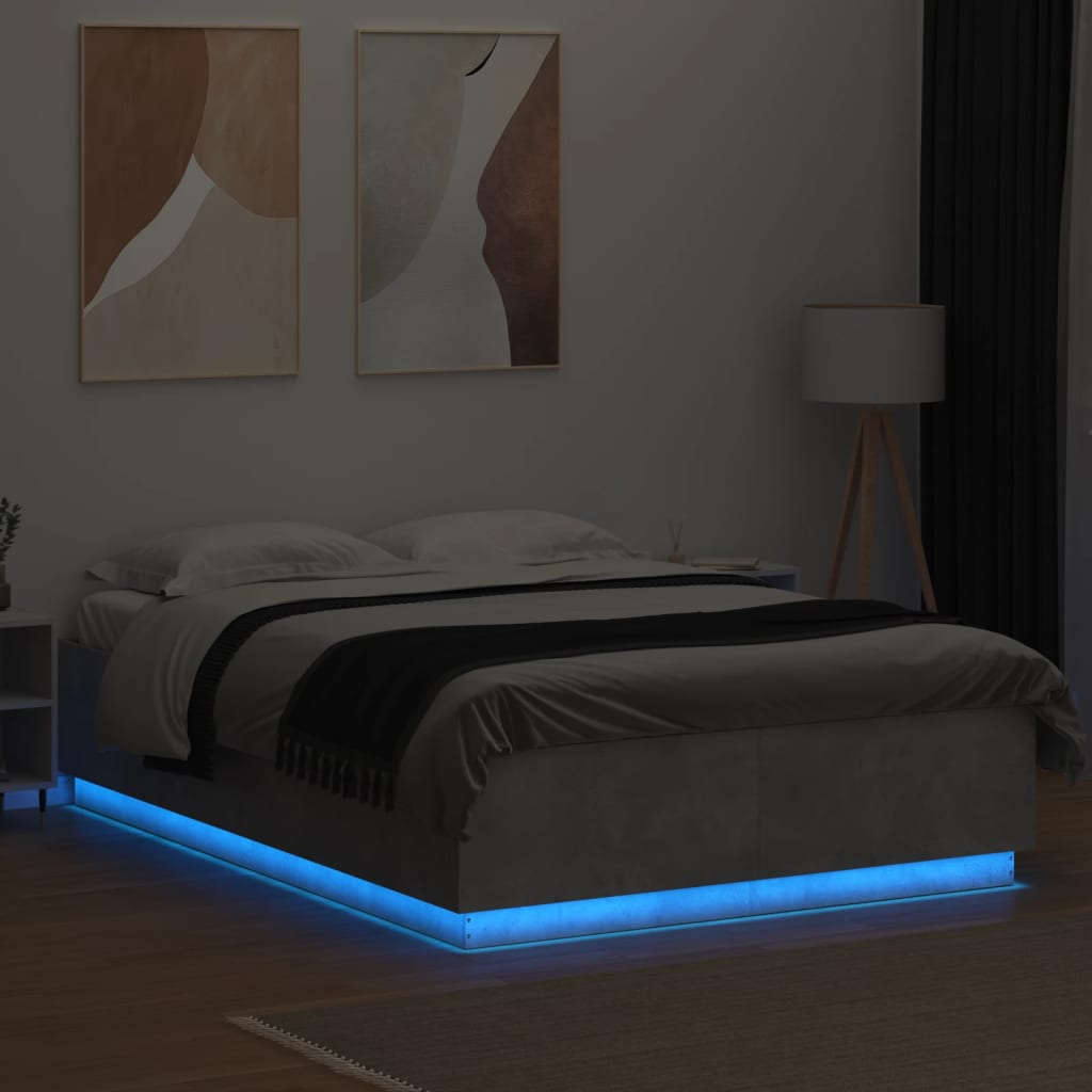 vidaXL Bedframe met LED-verlichting bewerkt hout betongrijs 120x200 cm