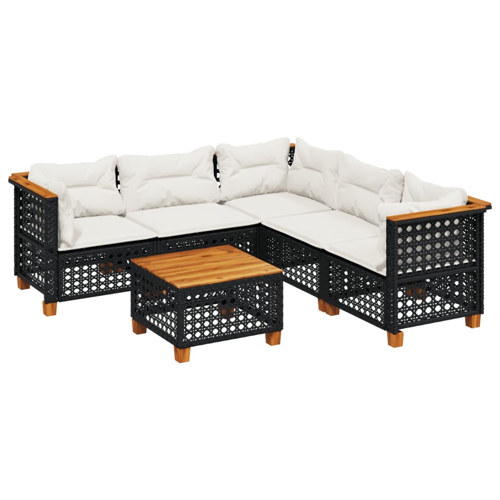 vidaXL 6-delige Loungeset met kussens poly rattan zwart