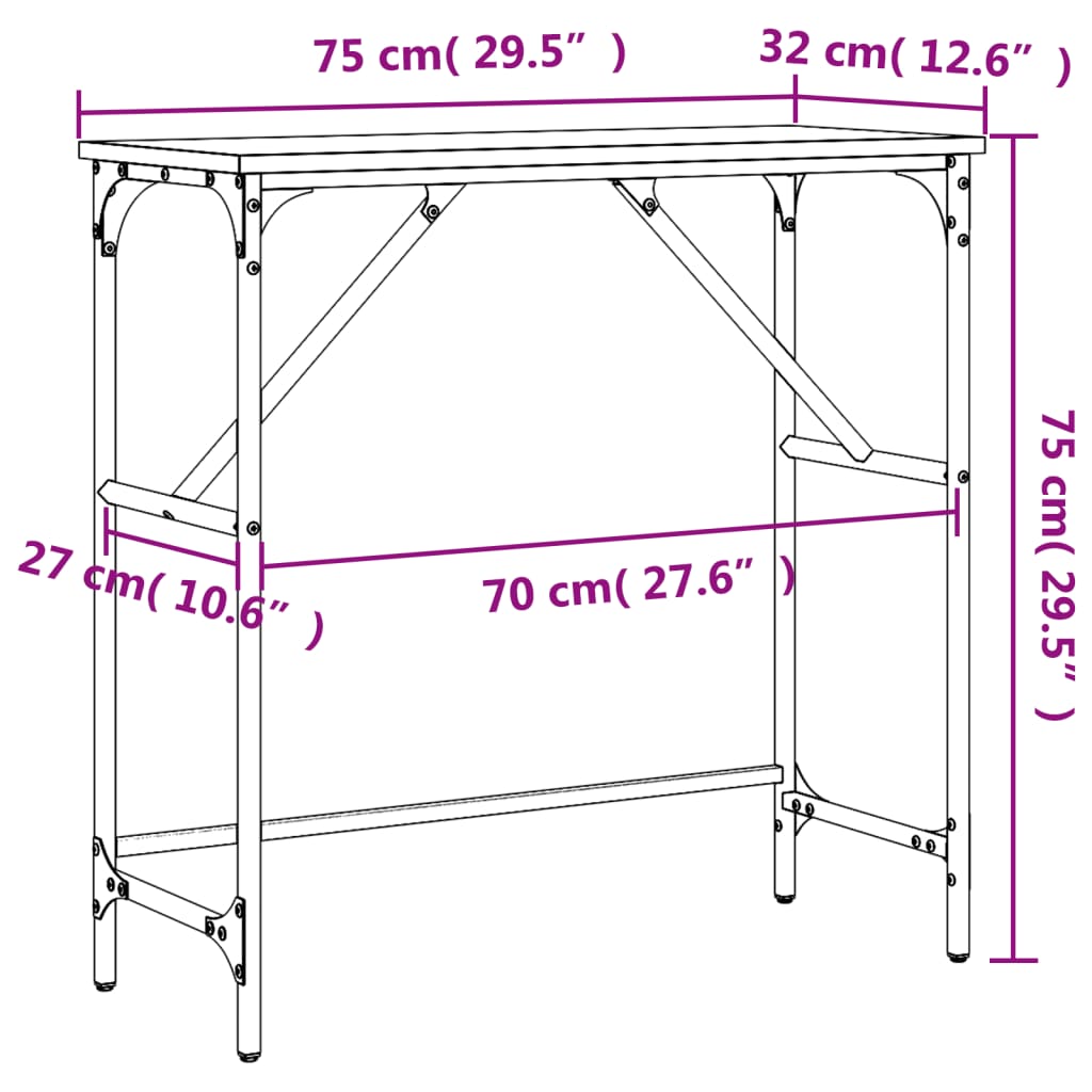 vidaXL Wandtafel 75x32x75 cm bewerkt hout bruin eikenkleur