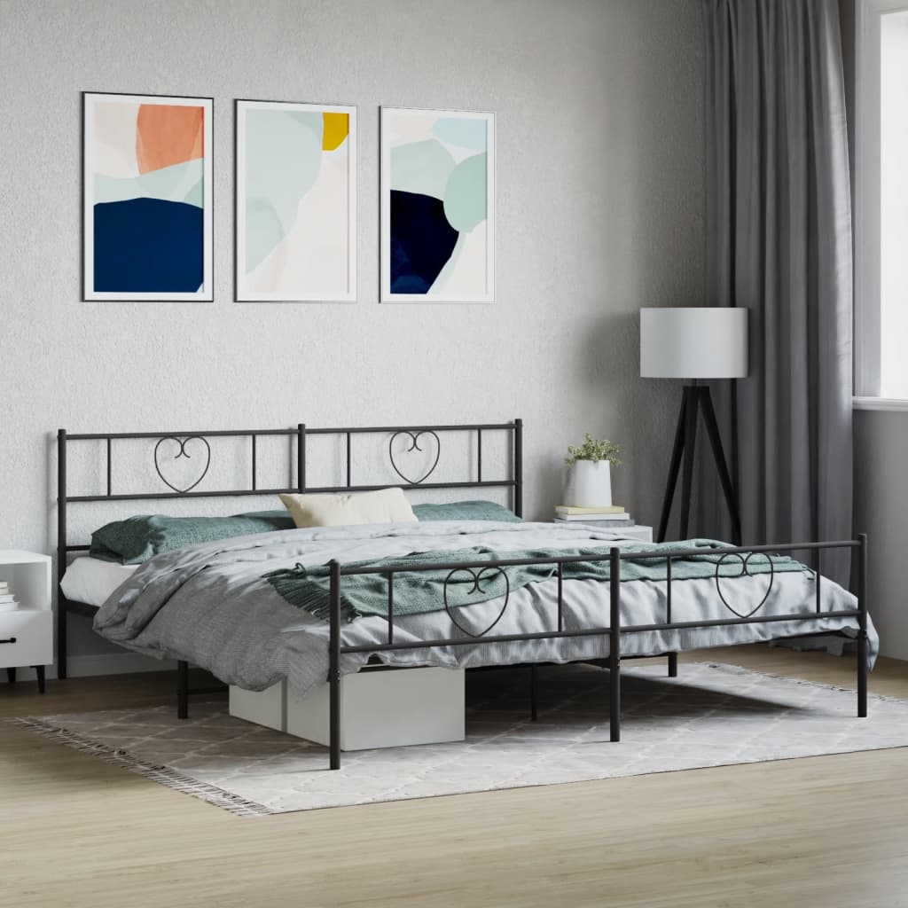 vidaXL Bedframe met voetbord zonder matras metaal zwart 180x200 cm