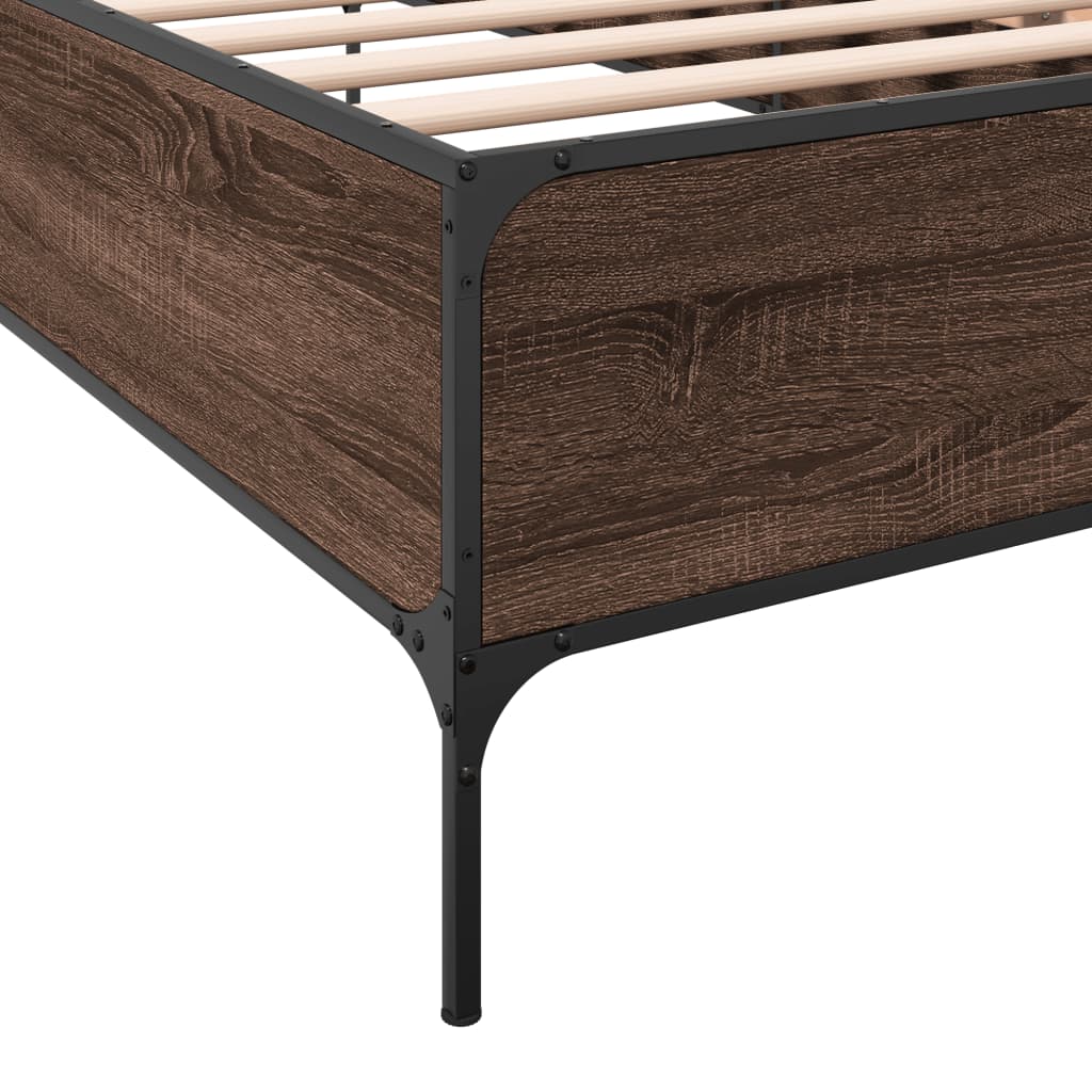 vidaXL Bedframe bewerkt hout en metaal bruin eikenkleurig 75x190 cm