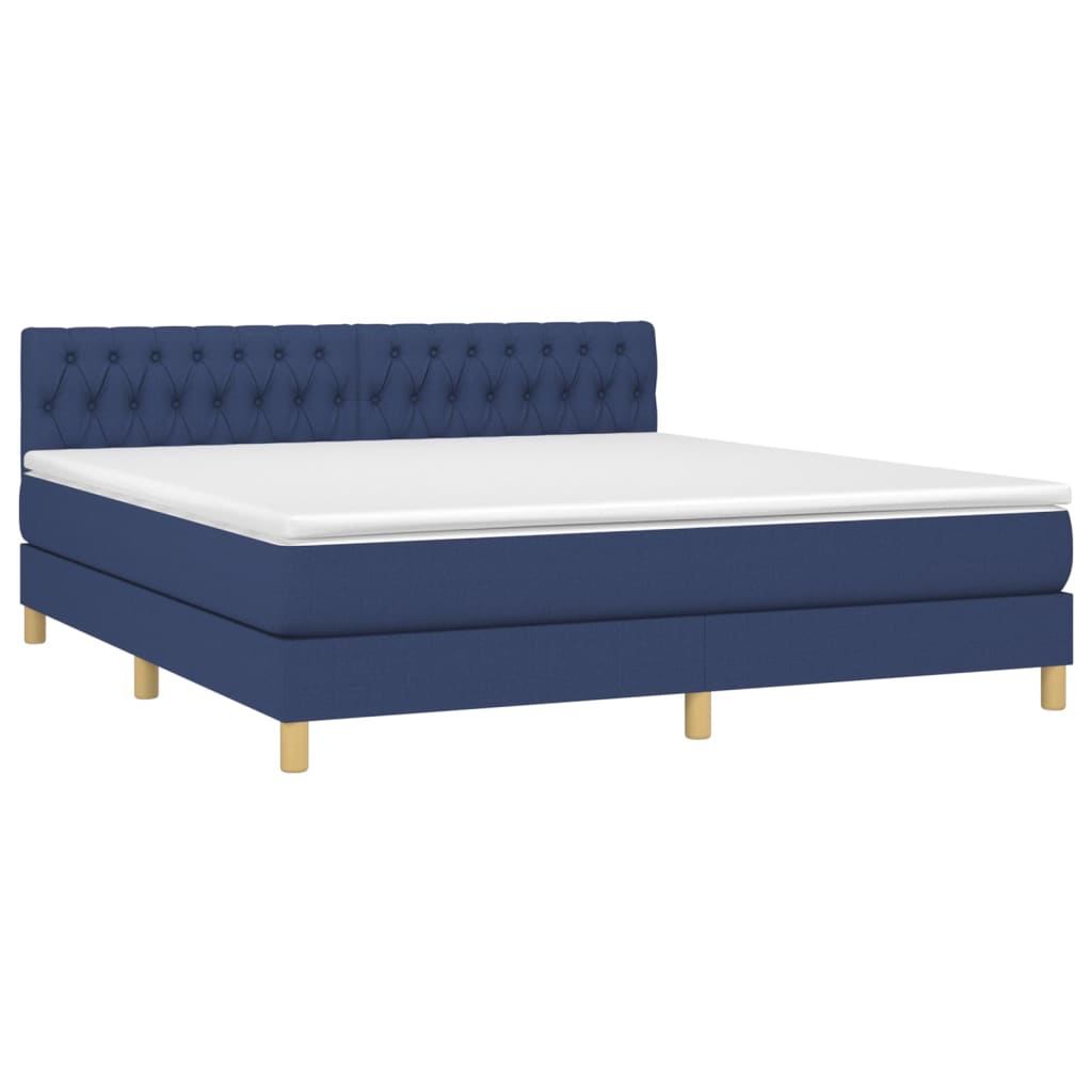 vidaXL Boxspring met matras en LED stof blauw 180x200 cm