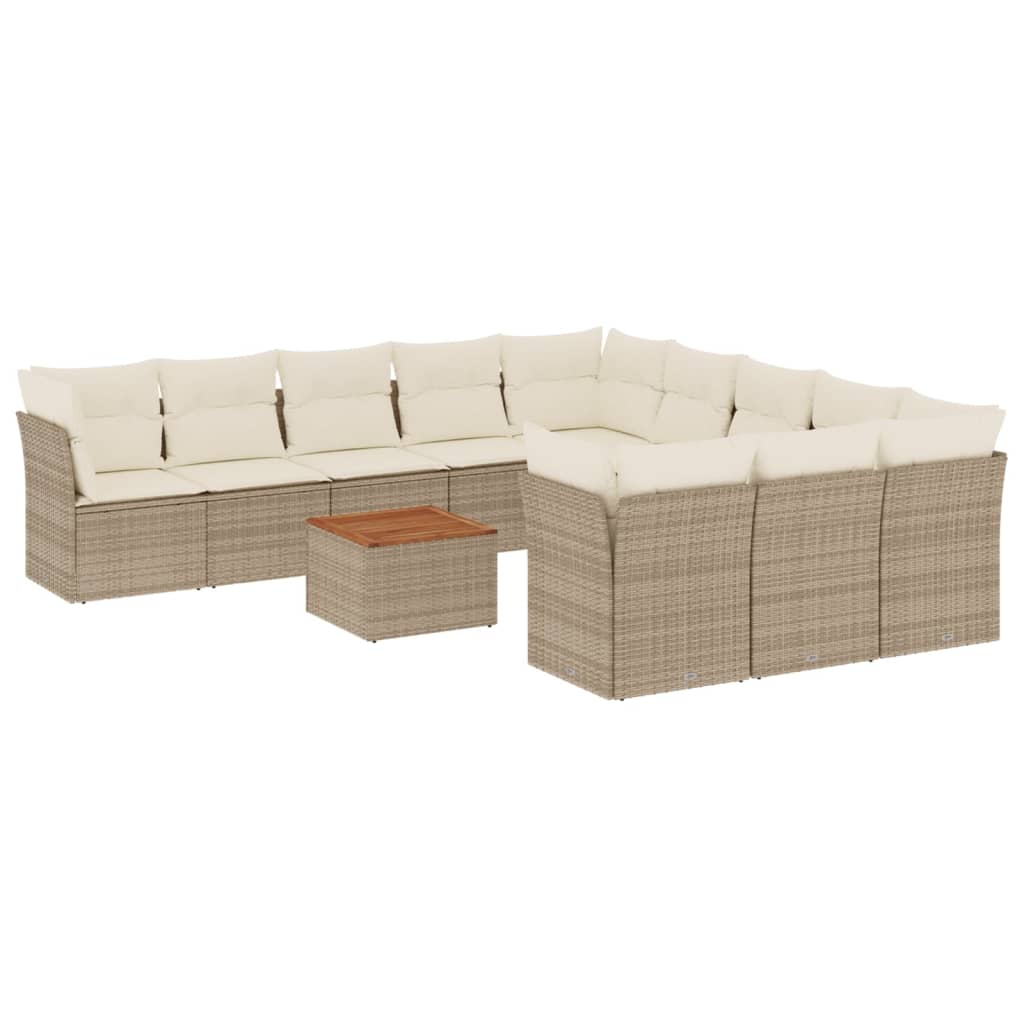 vidaXL 12-delige Loungeset met kussens poly rattan beige