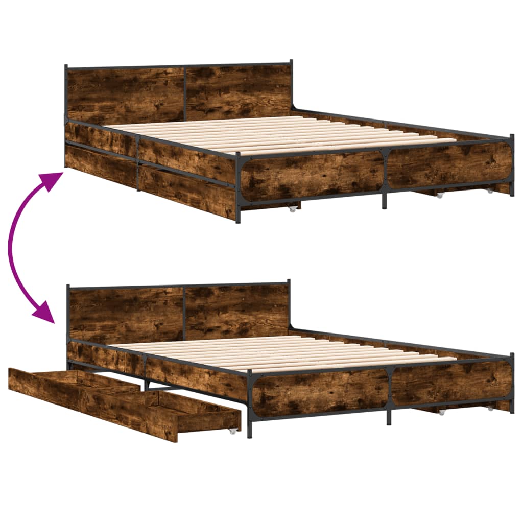 vidaXL Bedframe met lades bewerkt hout gerookt eikenkleurig 120x200 cm