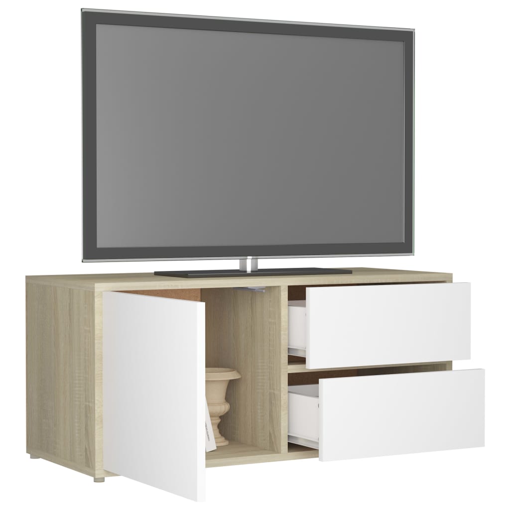 vidaXL Tv-meubel 80x34x36 cm bewerkt hout wit en sonoma eikenkleurig