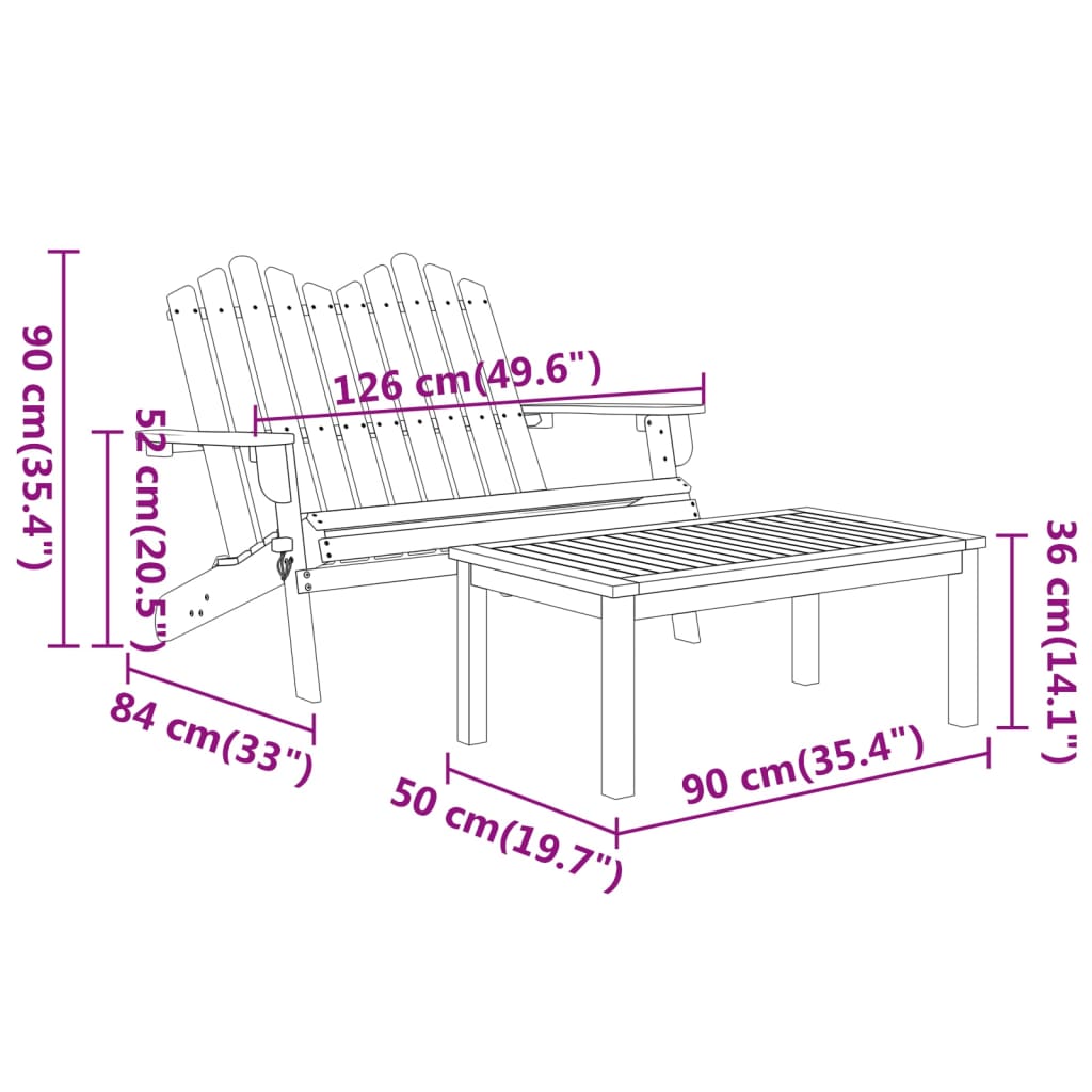 vidaXL 4-delige Loungeset Adirondack massief acaciahout