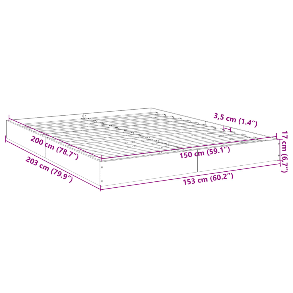 vidaXL Bedframe zonder matras hout gerookt eikenkleurig 150x200 cm