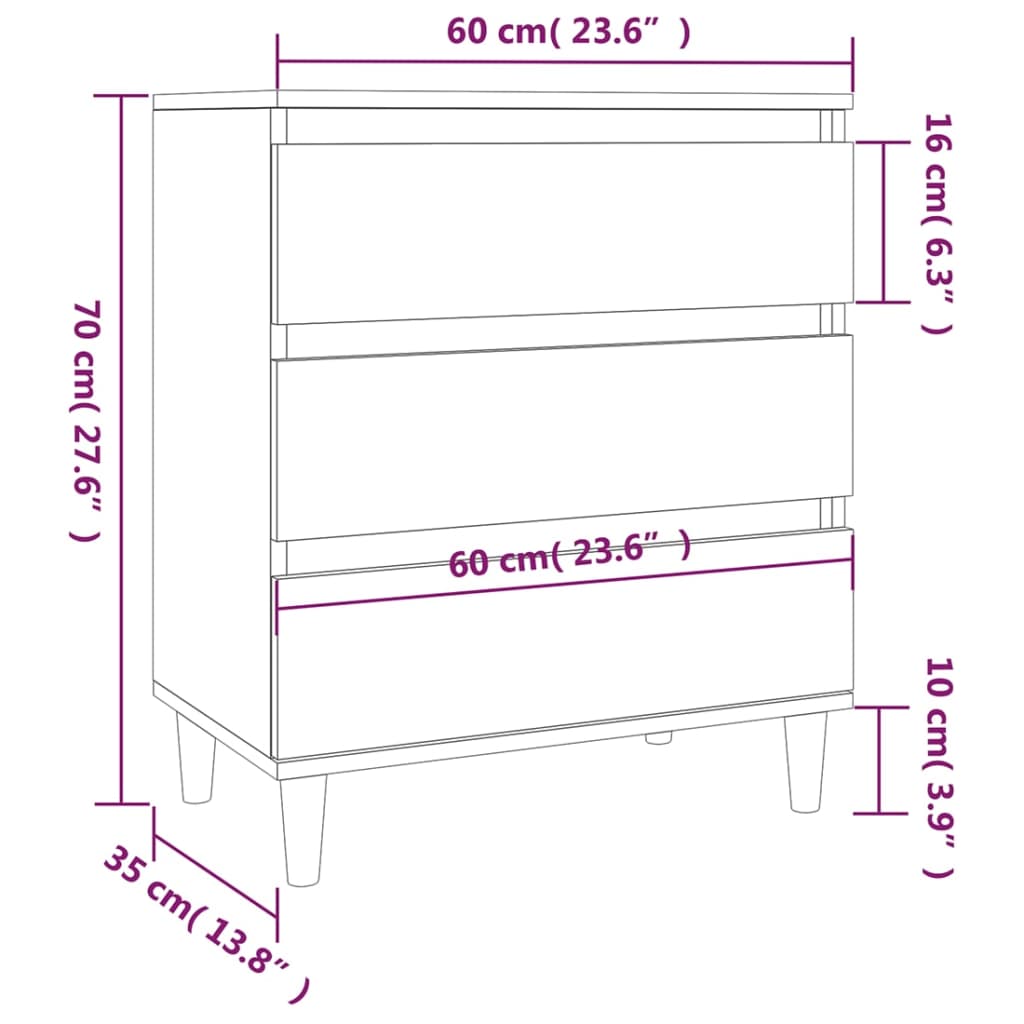 vidaXL Dressoir 60x35x70 cm bewerkt hout hoogglans wit