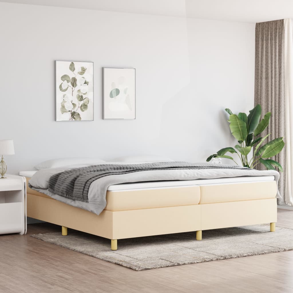 vidaXL Boxspring met matras stof crèmekleurig 200x200 cm